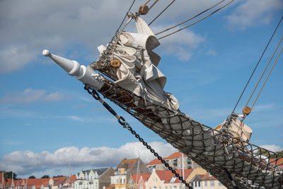 Low angle view of boat against sky