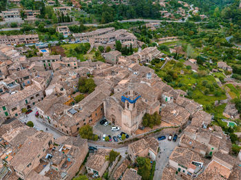 Aerial panoramic view of valdemossa village in mallorka
