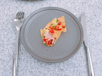 High angle view of food served in plate