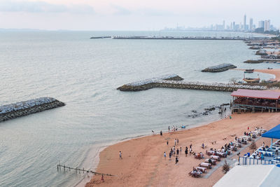 High angle view of people on beach