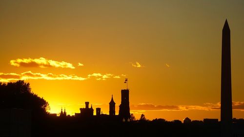 Silhouette factory against sky during sunset
