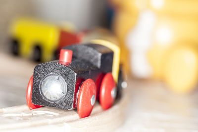 Close-up of toy car on table