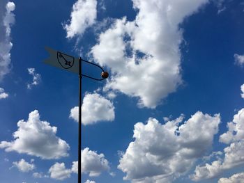 Low angle view of road sign against sky