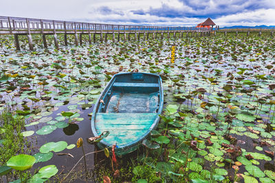 Scenic view of lake against cloudy sky