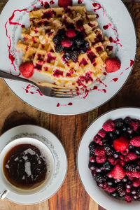 Directly above shot of cake in plate on table