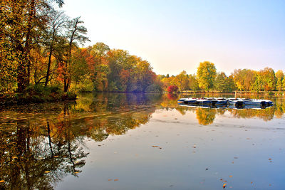 Scenic view of lake against sky during autumn