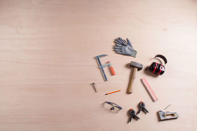 High angle view of tools on table