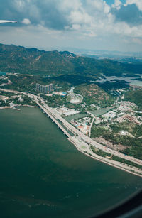 Aerial view of city against sky