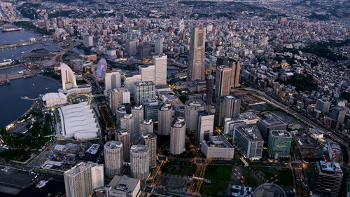 High angle view of buildings in city