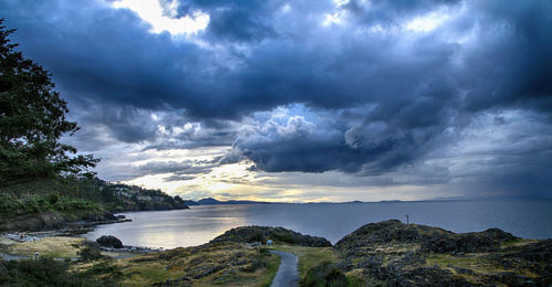 Scenic view of storm clouds over landscape