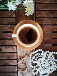 High angle view of coffee on table