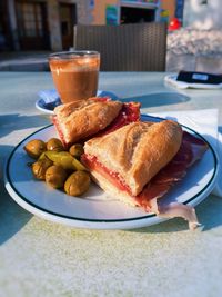Close-up of breakfast served on table