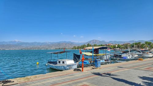 Scenic view of sea against clear blue sky