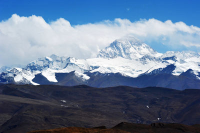 Scenic view of snowcapped mountains against sky