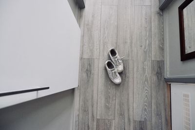 High angle view of shoes on wall