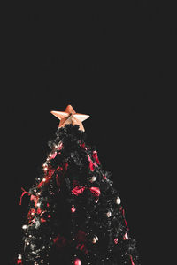 Illuminated christmas tree against black background