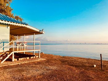 Scenic view of sea against blue sky