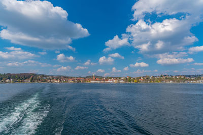 Scenic view of sea against blue sky