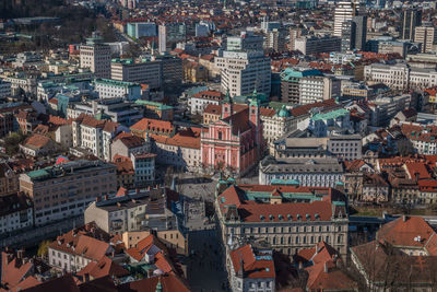 High angle view of buildings in city