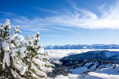 Scenic view of snowcapped mountains against sky