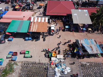 High angle view of people at market