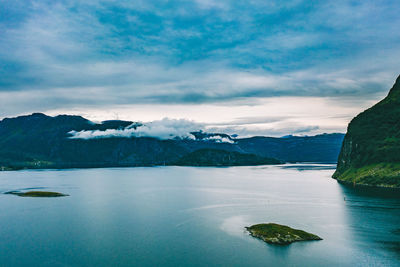 Aerial view of mountain by sea