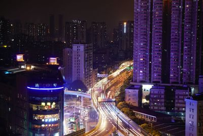 High angle shot of illuminated cityscape