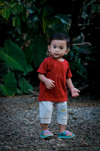 Portrait of cute boy standing outdoors