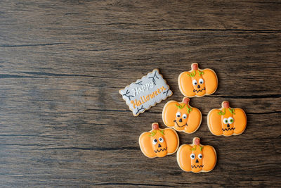 High angle view of pumpkin on table