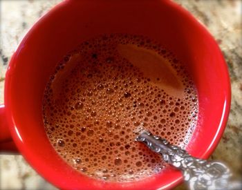 Close-up of coffee cup on table