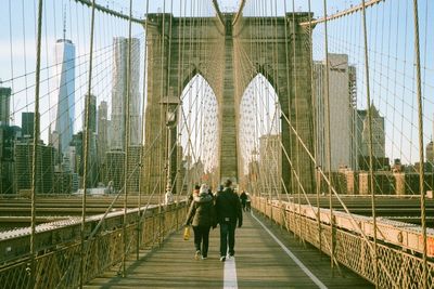 View of suspension bridge in city