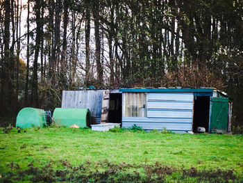 View of grass and trees against sky