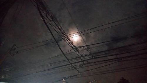 Low angle view of electricity pylon against sky