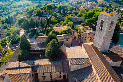 View from above of city of san gimignano, tuscany, from the top of the main tower