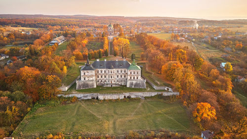 High angle view of city during autumn