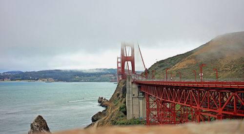 Golden gate bridge against cloudy sky