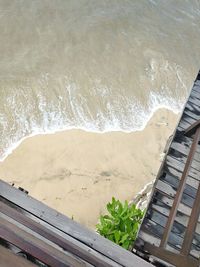 High angle view of sea shore against sky