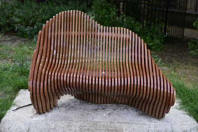 High angle view of wooden fence on field