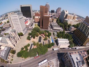 High angle view of buildings in city