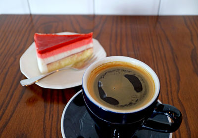 High angle view of coffee on table