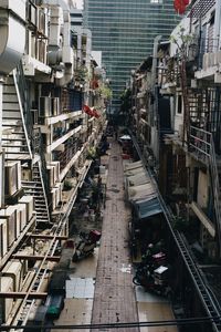 High angle view of street amidst buildings in city