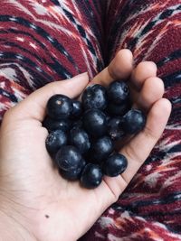 Cropped image of hand holding raspberries