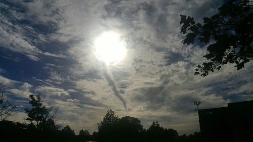 Low angle view of trees against cloudy sky