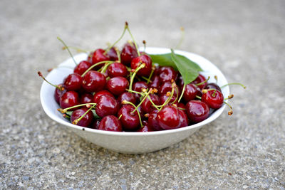 Bowl with fresh picked cherries