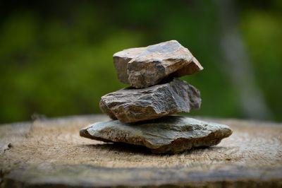 Close-up of stone stack on pebbles