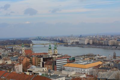 High angle view of buildings in city