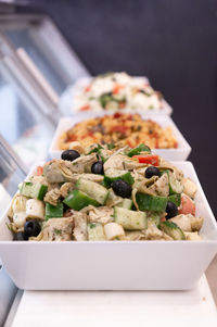 High angle view of food in plate on table