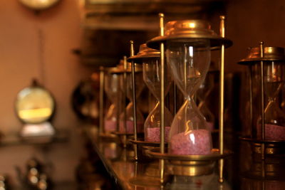 Close-up of hourglasses for sale in store