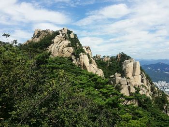 Low angle view of dobongsan against sky at bukhansan national park