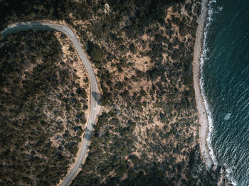 High angle view of road by sea